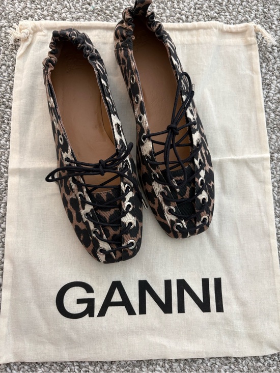 Ganni Shoes - Ganni Leopard-Print Lace-Up Ballet Flats size 40
